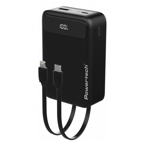 POWERTECH power bank PT-1504 με καλώδια & οθόνη, 20000mah, 22.5W, μαύρο