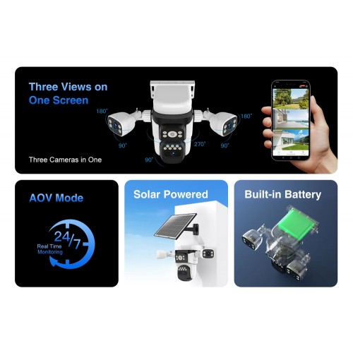 VSTARCAM smart ηλιακή κάμερα BG621SR, triple lens, 2MP, 4G, SD, PTZ, IP66
