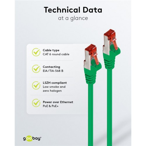 GOOBAY καλώδιο δικτύου 92454, CAT 6 S/FTP, copper, 250MHz, 0.15m, πράσινο