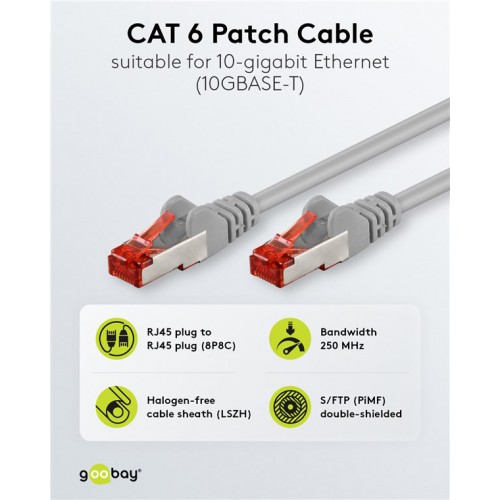 GOOBAY καλώδιο δικτύου 50894, CAT 6 S/FTP, copper, 250MHz, 30m, γκρι