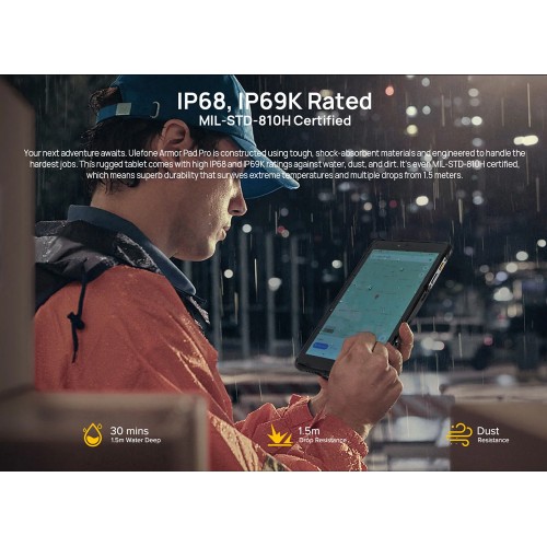 ULEFONE tablet Armor Pad Pro, 8", 8/128GB, 4G, 7650mAh, IP68/IP69K, μαύρο
