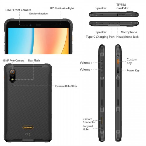 ULEFONE tablet Armor Pad Pro, 8", 8/128GB, 4G, 7650mAh, IP68/IP69K, μαύρο