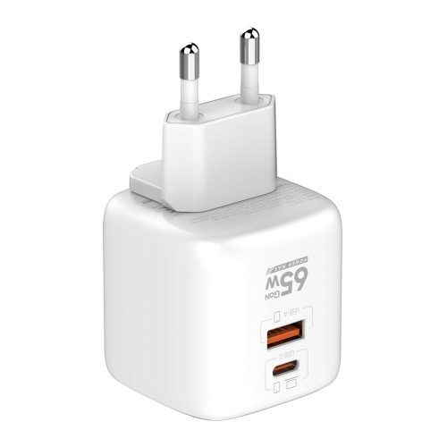 LDNIO φορτιστής τοίχου Q2617 με καλώδιο USB-C, EU/UK/US βύσμα, USB/USB-C, 65W, GaN, λευκός