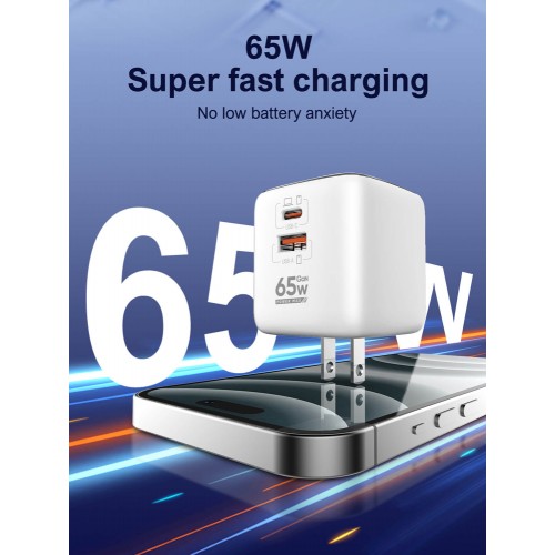 LDNIO φορτιστής τοίχου Q2617 με καλώδιο USB-C, EU/UK/US βύσμα, USB/USB-C, 65W, GaN, λευκός