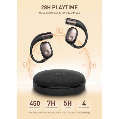 LDNIO earphones με θήκη φόρτισης T11, OWS, Φ15mm, 50/450mAh, μαύρα