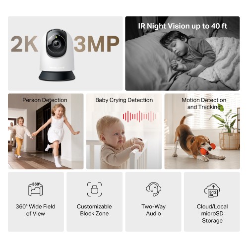 MERCUSYS smart κάμερα MC210, 2K/3MP, WiFi, PTZ, SD, EU/1.0