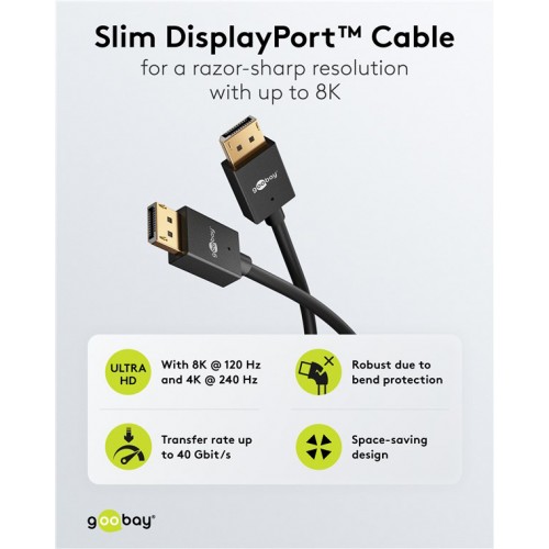 GOOBAY καλώδιο DisplayPort 77442, 8K/120Hz, 40 Gbps, 1m, μαύρο