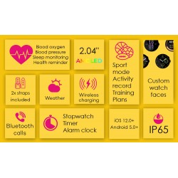 INTIME smartwatch A10 Pro με 2x λουράκια, heart rate, 2.04" AMOLED, IP65, μαύρο