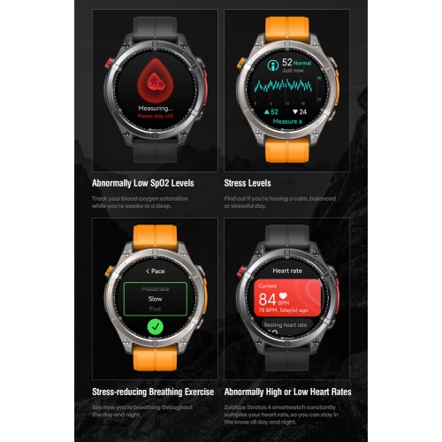 ZEBLAZE smartwatch Stratos 4 με φακό, heart rate, 1.43" AMOLED, GPS, 5 ΑΤΜ, MIL-STD-810H, μαύρο