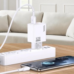 KAKUSIGA φορτιστής τοίχου KSC-1238 με καλώδιο USB-C, 2x USB, 12W, λευκός
