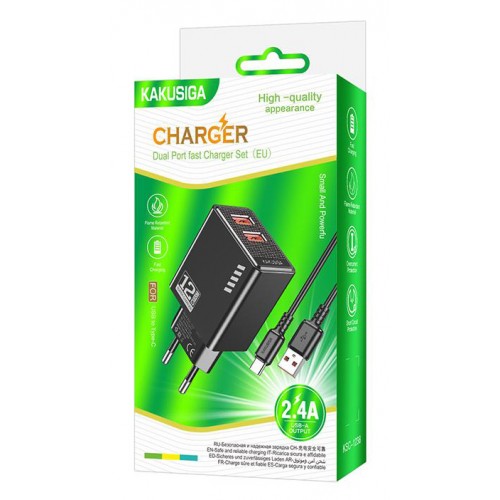 KAKUSIGA φορτιστής τοίχου KSC-1238 με καλώδιο USB-C, 2x USB, 12W, μαύρος
