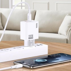 KAKUSIGA φορτιστής τοίχου KSC-1240 με καλώδιο USB-C, USB & USB-C, 20W, μαύρος