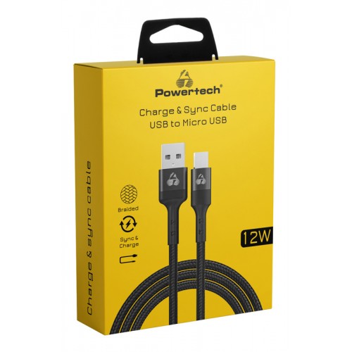 POWERTECH καλώδιο micro USB σε USB PTR-0170, 12W 2.4A, copper, 1.5m, μαύρο