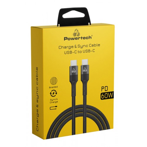 POWERTECH καλώδιο USB-C σε USB-C PTR-0168, PD 60W, copper, 1.5m, μαύρο