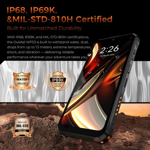 OUKITEL smartphone WP53 με ηχείο 3W, 6.52", 8/128GB, 11000mAh, IP68/IP69K/MIL-STD-810H, μαύρο