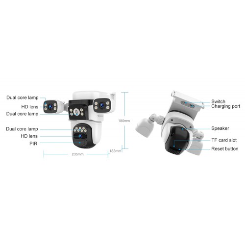 VSTARCAM smart ηλιακή κάμερα CB621SR, triple lens, 2MP, WiFi, SD, PTZ, IP66