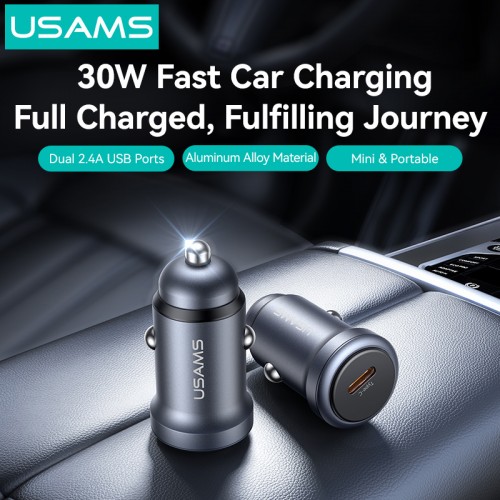 USAMS φορτιστής αυτοκινήτου CC321, USB-C, 30W, γκρι