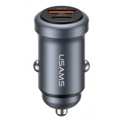 USAMS φορτιστής αυτοκινήτου CC322, USB & USB-C, 30W, γκρι