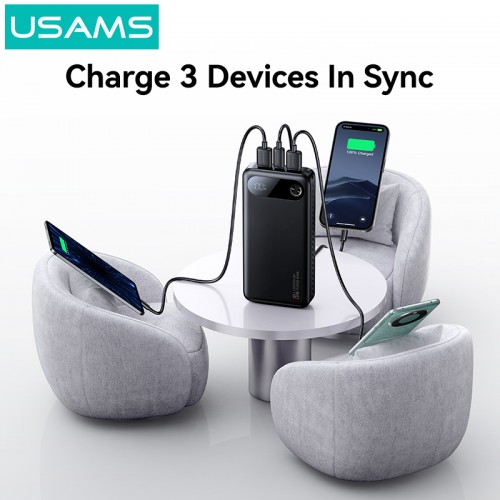 USAMS power bank CD251 με οθόνη, 3x θύρες εξόδου, 20000mAh, PD20W, μαύρο