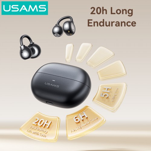 USAMS earphones με θήκη φόρτισης Echo R02, OWS, Φ11mm, 50/300mAh, μαύρα