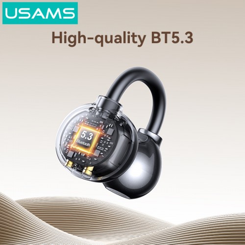 USAMS earphones με θήκη φόρτισης Echo R02, OWS, Φ11mm, 50/300mAh, μαύρα