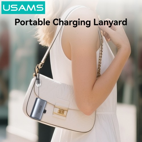 USAMS power bank CD252 με stand, 2x θύρες εξόδου, 10000mAh, 20W, γκρι