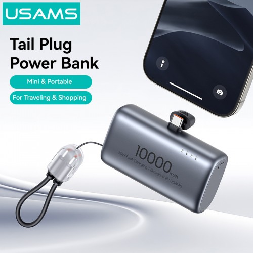 USAMS power bank CD252 με stand, 2x θύρες εξόδου, 10000mAh, 20W, γκρι