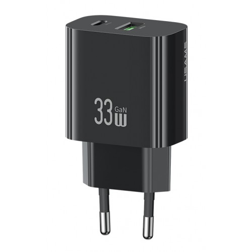 USAMS φορτιστής τοίχου CC317, USB & USB-C, 33W, GaN, μαύρος