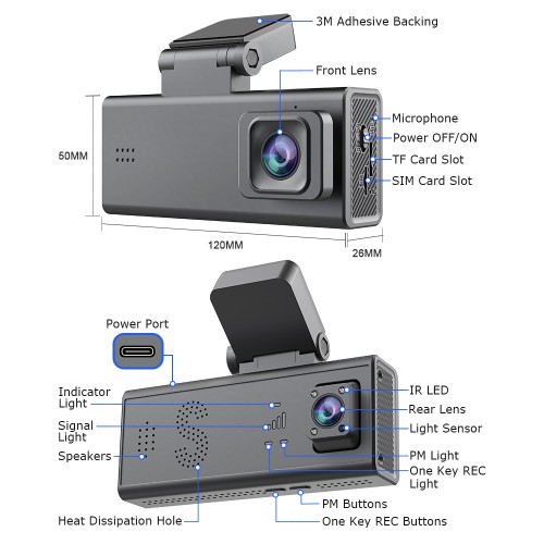 SECTEC smart κάμερα αυτοκινήτου ST-CC09-GPS-EU, μπροστινή/καμπίνας, 1080p, 4G, GPS