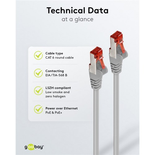 GOOBAY καλώδιο δικτύου 50890, CAT 6 S/FTP, copper, 250MHz, 7.5m, γκρι