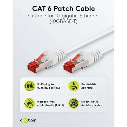 GOOBAY καλώδιο δικτύου 93508, CAT 6 S/FTP, copper, 250MHz, 30m, λευκό