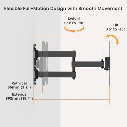 POWERTECH επιτοίχια βάση τηλεόρασης PT-1556, 23-43", έως 30kg, full motion