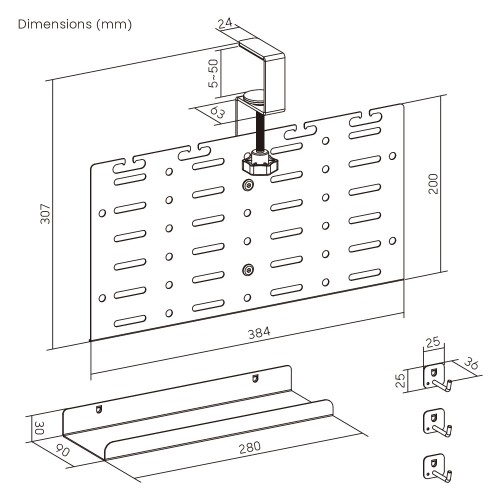 BRATECK cable management γραφείου CC11-20-1, μεταλλικό, 384x63x307mm, μαύρο