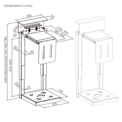 BRATECK βάση γραφείου για PC CPB29-01, universal, μεταλλική, έως 30kg