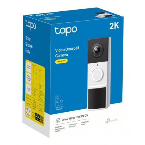 TP-LINK smart κουδούνι με κάμερα Tapo D210, 2K/3MP, WiFi, 6400mAh, IP65, V2.0