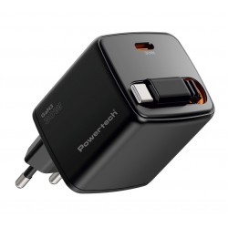 POWERTECH φορτιστής τοίχου PT-1571 με πτυσσόμενο καλώδιο, USB-C, 30W, GaN, μαύρος