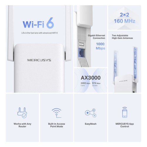 MERCUSYS range extender ME80X, WiFi 6, 3000Mbps AX3000, V1.0