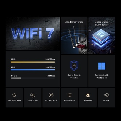 MERCUSYS κάρτα δικτύου WiFi 7 & Bluetooth MA37BE, 6500Mbps BE6500, PCIe, V1.0
