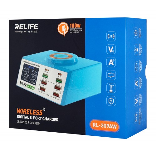 RELIFE σταθμός φόρτισης RL-309AW, 6x USB/2x USB-C/wireless, 100W, λευκός