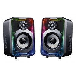 POWERTECH ηχεία PT-1575 με RGB φωτισμό, 2x 5W, Bluetooth & USB/USB-C, μαύρα
