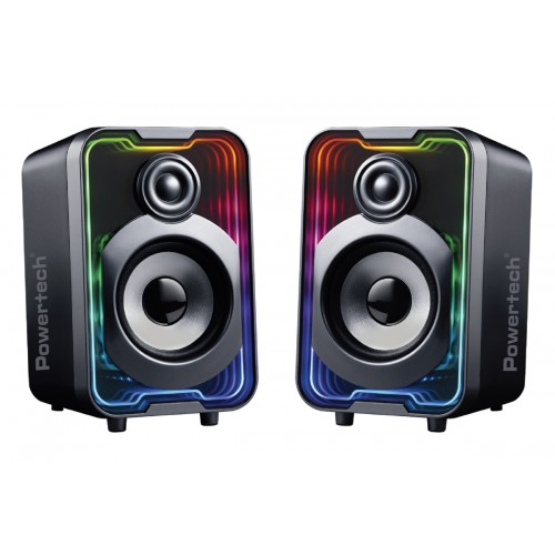 POWERTECH ηχεία PT-1575 με RGB φωτισμό, 2x 5W, Bluetooth & USB/USB-C, μαύρα