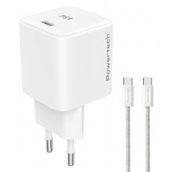 POWERTECH φορτιστής τοίχου PT-1577 με καλώδιο, USB-C, 65W, GaN, AVS, λευκός