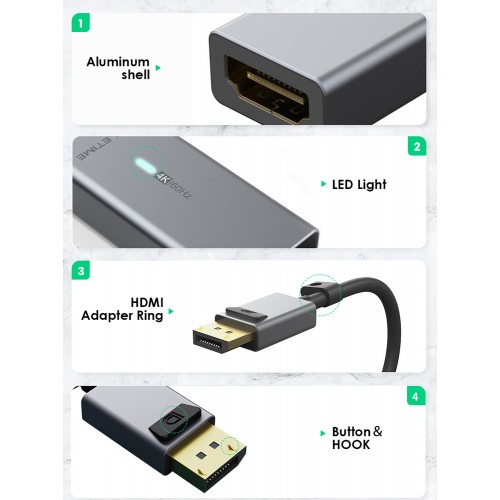 CABLETIME αντάπτορας DisplayPort σε HDMI CT-AV589-P02G4K60, 4K/60Hz, γκρι