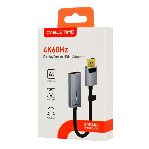 CABLETIME αντάπτορας DisplayPort σε HDMI CT-AV589-P02G4K60, 4K/60Hz, γκρι