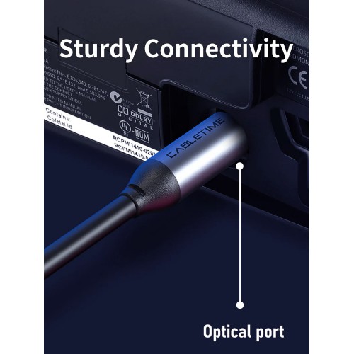 CABLETIME καλώδιο ήχου Toslink CT-AV380-P04GN, gold plated, 5mm, 2m, μαύρο