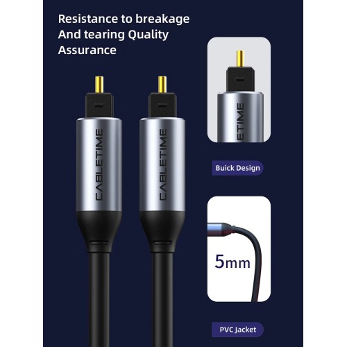 CABLETIME καλώδιο ήχου Toslink CT-AV380-P04GN, gold plated, 5mm, 3m, μαύρο