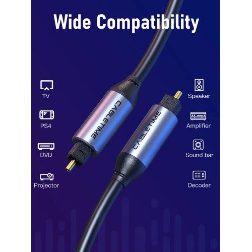 CABLETIME καλώδιο ήχου Toslink CT-AV380-P04GN, gold plated, 5mm, 5m, μαύρο