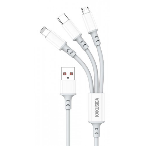 KAKUSIGA καλώδιο USB σε USB-C/Lightning/Micro USB KSC-1025, 5A, 480Mbps, 1.2m, λευκό