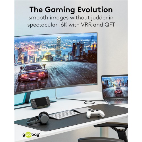 GOOBAY καλώδιο HDMI 2.2 80091, 16K/60Hz, 96 Gbps, 1m, μαύρο