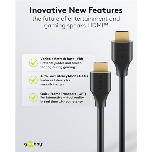 GOOBAY καλώδιο HDMI 2.2 80094, 16K/60Hz, 96 Gbps, 2m, μαύρο
